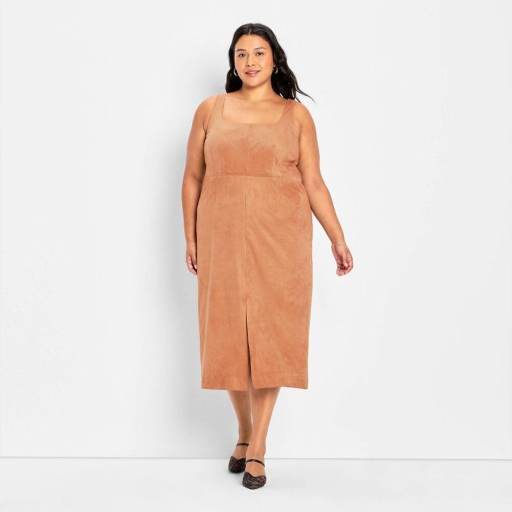 Women's 90's Suede Midi A-Line Dress - Future Collective Brown 2X